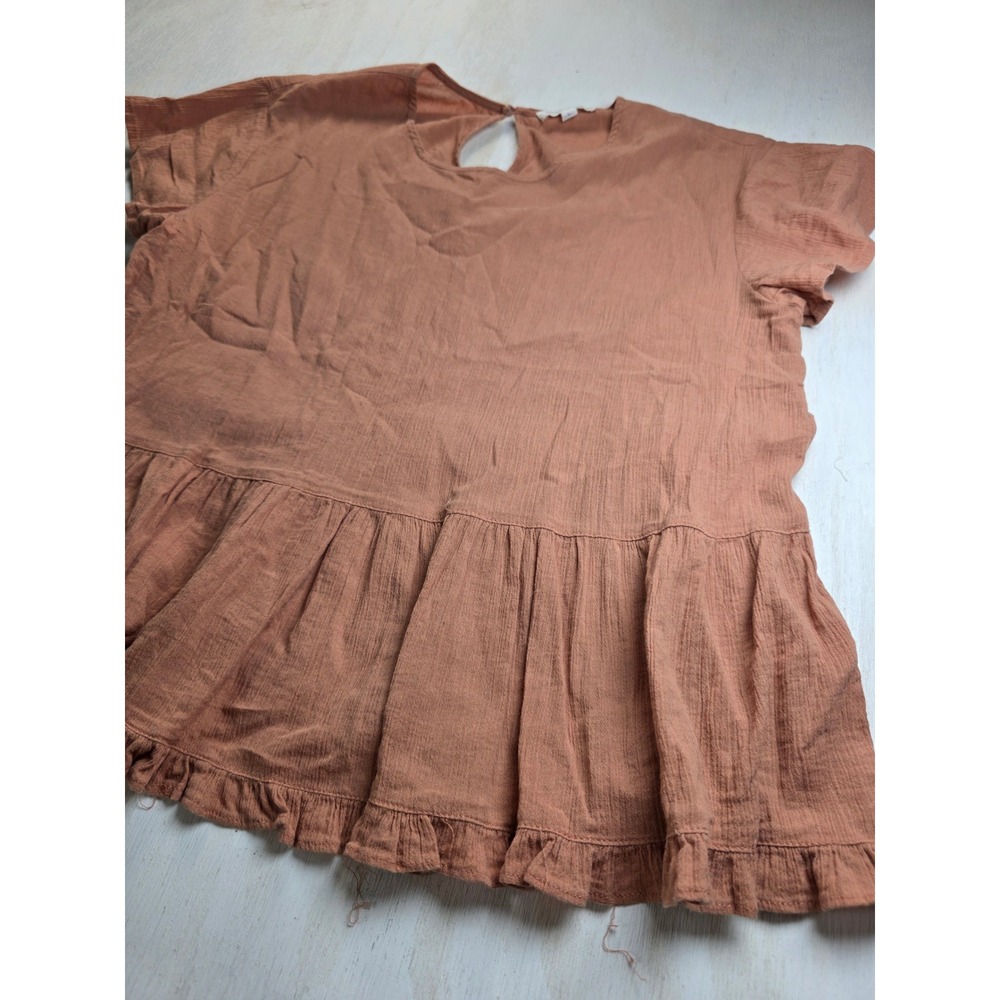 Mod Boutique Terracotta Orange Cotton Gauze Peplum Top Boho Cottagecore Large